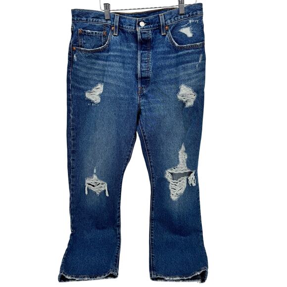 Levi's 501 Jeans Mens 32x30 (33x30 ACTUAL) Distressed Button Fly Blue Denim - Picture 2 of 13